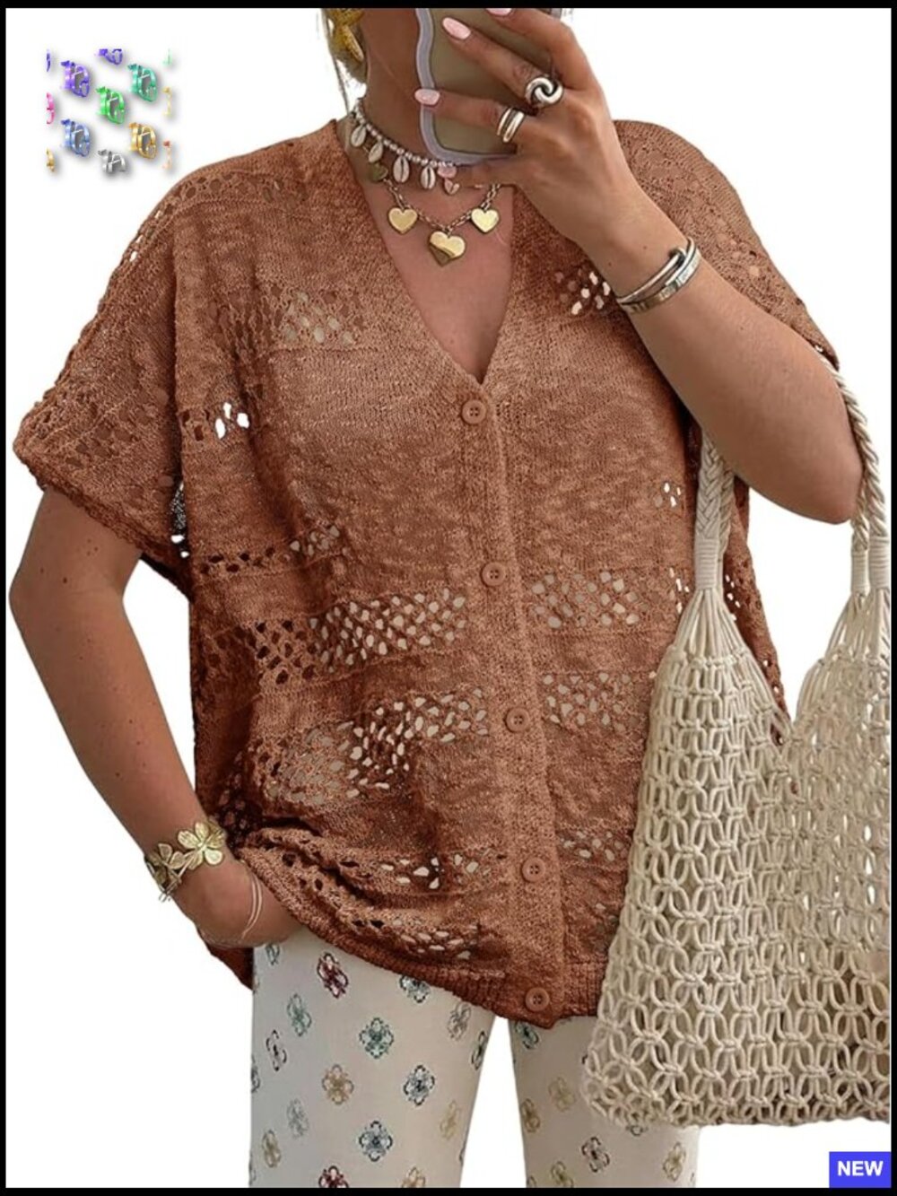 Crochet Cardigan Short Sleeve Knit Open Front Summer Sweater Beach Cover Up